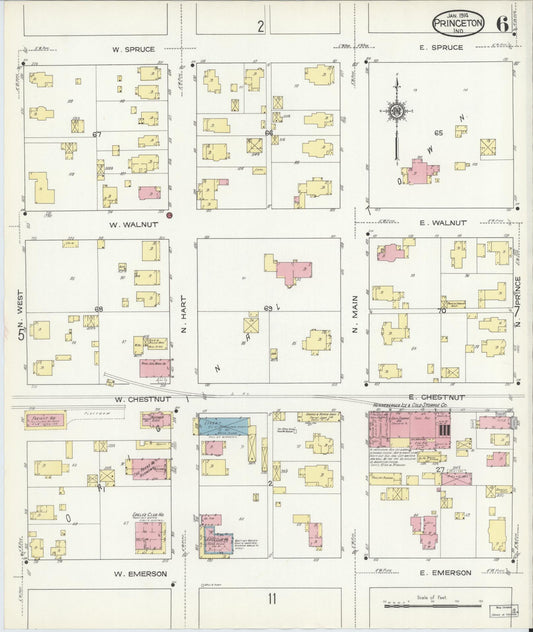 Sanborn Fire Insurance Map from Princeton, Gibson County, Indiana (1914), Sheet #0006 - Historic Sanborn Fire Insurance Map Print, vintage old map wall art, antique decor, genealogy gift, Indiana Indiana map