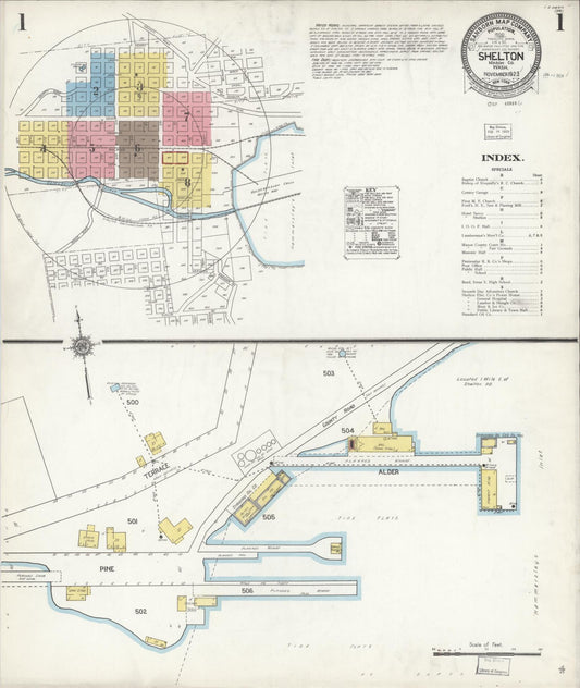 Sanborn Fire Insurance Map from Shelton, Mason County, Washington (1923), Sheet #0001 - Historic Sanborn Fire Insurance Map Print, vintage old map wall art, antique decor, genealogy gift, Washington Washington map