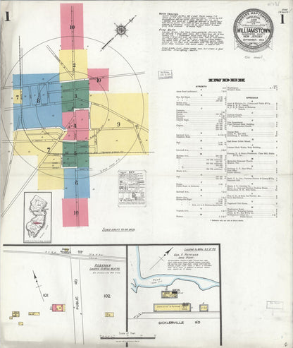 Sanborn Fire Insurance Map from Williamstown, Gloucester County, New Jersey (1923), Sheet #0001 - Historic Sanborn Fire Insurance Map Print, vintage old map wall art, antique decor, genealogy gift, New Jersey New Jersey map