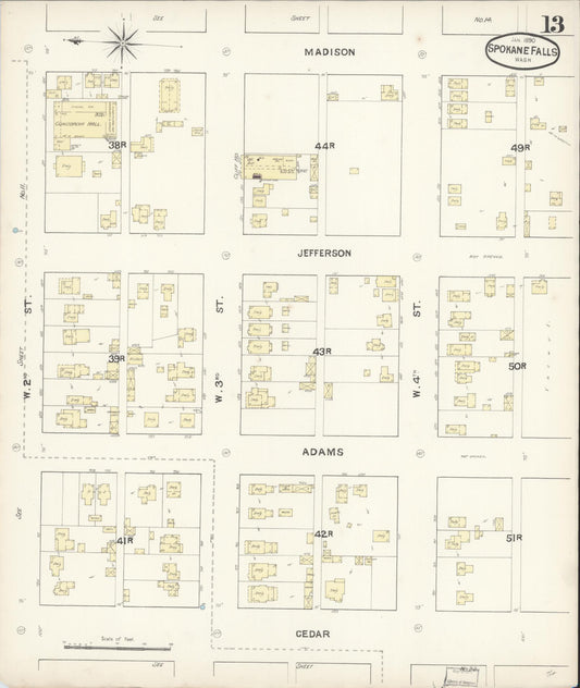 Sanborn Fire Insurance Map from Spokane, Spokane County, Washington (1890), Sheet #0013 - Historic Sanborn Fire Insurance Map Print, vintage old map wall art, antique decor, genealogy gift, Washington Washington map