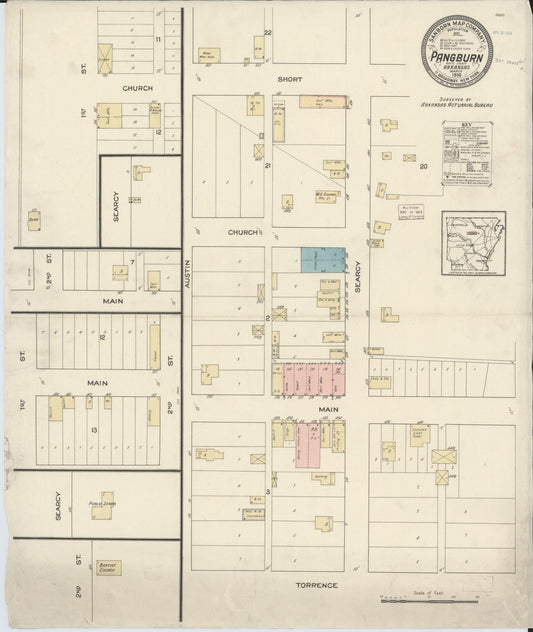 Sanborn Fire Insurance Map from Pangburn, White County, Arkansas (1914), Sheet #0001 - Historic Sanborn Fire Insurance Map Print, vintage old map wall art, antique decor, genealogy gift, Arkansas Arkansas map