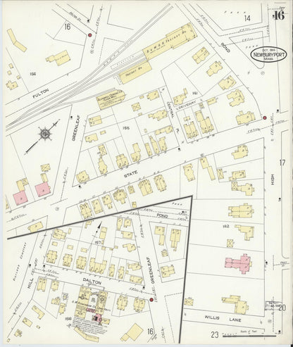 Sanborn Fire Insurance Map from Newburyport, Essex County, Massachusetts (1914), Sheet #0016 - Historic Sanborn Fire Insurance Map Print, vintage old map wall art, antique decor, genealogy gift, Massachusetts Massachusetts map