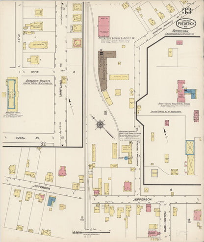 Sanborn Fire Insurance Map from Frederick, Frederick County, Maryland (1922), Sheet #0033 - Complete Map Set gallery image, historic Sanborn map, vintage wall art, Maryland Maryland