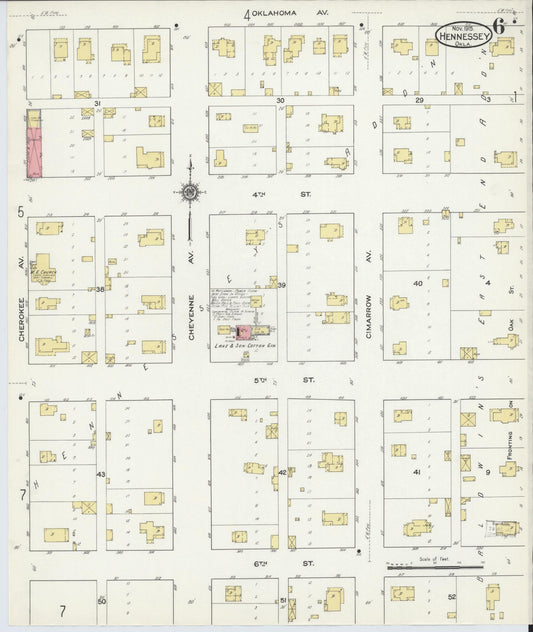 Sanborn Fire Insurance Map from Hennessey, Kingfisher County, Oklahoma (1915), Sheet #0006 - Historic Sanborn Fire Insurance Map Print, vintage old map wall art, antique decor, genealogy gift, Oklahoma Oklahoma map