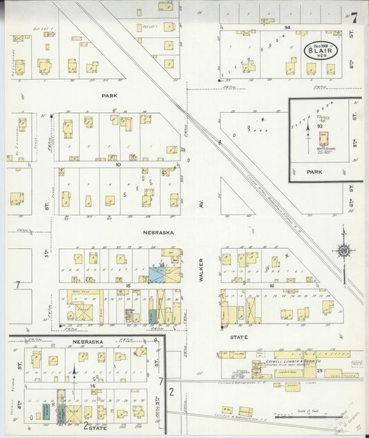 Sanborn Fire Insurance Map from Blair, Washington County, Nebraska (1909), Sheet #0007 - Historic Sanborn Fire Insurance Map Print, vintage old map wall art, antique decor, genealogy gift, Nebraska Nebraska map