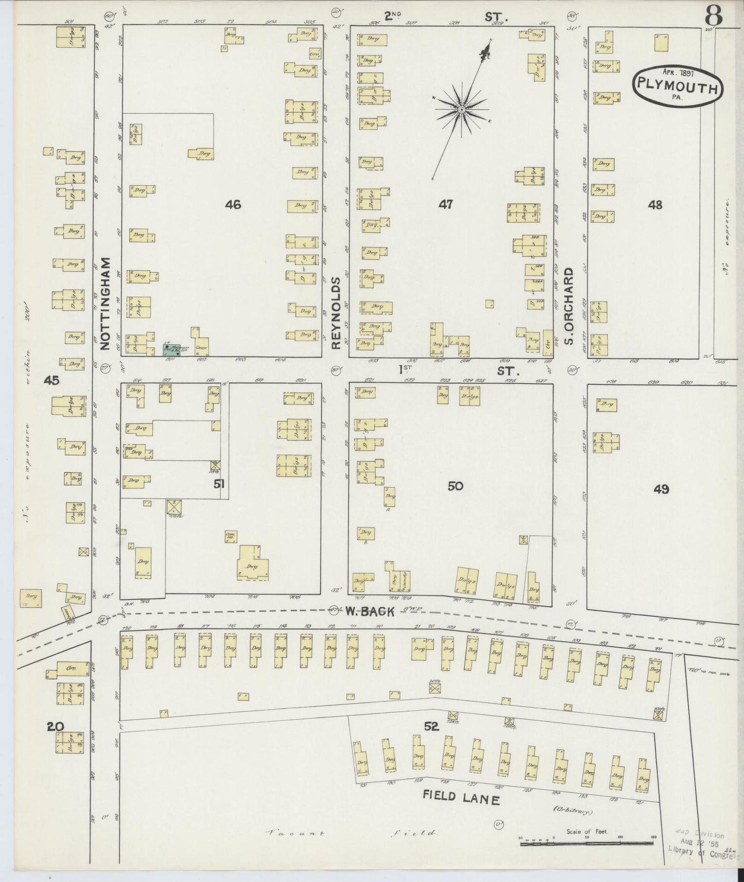 Sanborn Fire Insurance Map from Plymouth, Luzerne County, Pennsylvania (1891), Sheet #0008 - Historic Sanborn Fire Insurance Map Print, vintage old map wall art, antique decor, genealogy gift, Pennsylvania Pennsylvania map