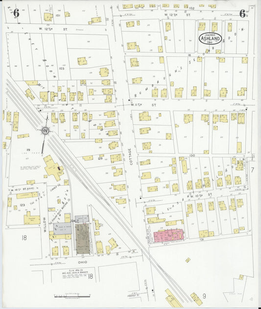 Sanborn Fire Insurance Map from Ashland, Ashland County, Ohio (1930), Sheet #0006 - Historic Sanborn Fire Insurance Map Print, vintage old map wall art, antique decor, genealogy gift, Ohio Ohio map