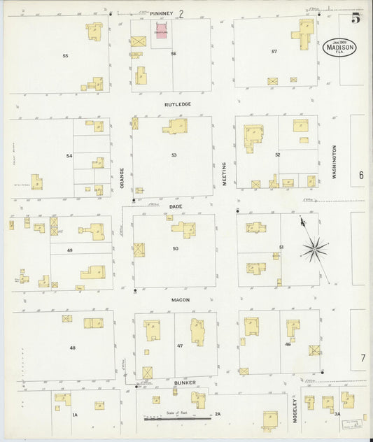 Sanborn Fire Insurance Map from Madison, Madison County, Florida (1909), Sheet #0005 - Historic Sanborn Fire Insurance Map Print, vintage old map wall art, antique decor, genealogy gift, Florida Florida map