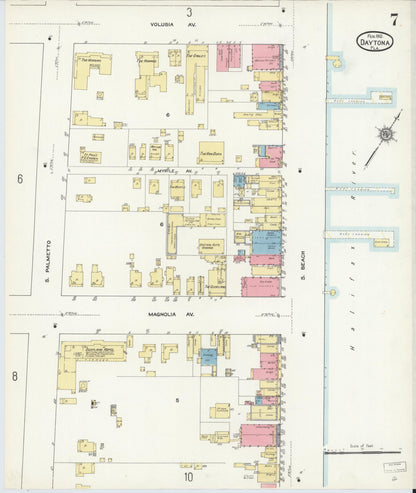 Sanborn Fire Insurance Map from Daytona, Volusia County, Florida (1912), Sheet #0007 - Complete Map Set gallery image, historic Sanborn map, vintage wall art, Florida Florida