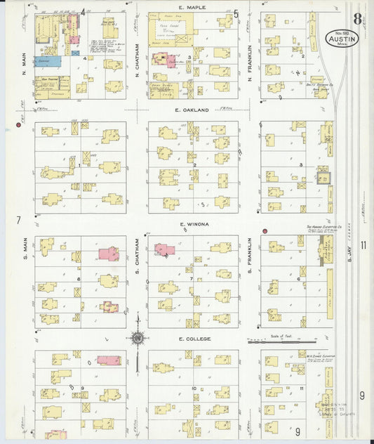 Sanborn Fire Insurance Map from Austin, Mower County, Minnesota (1910), Sheet #0008 - Historic Sanborn Fire Insurance Map Print, vintage old map wall art, antique decor, genealogy gift, Minnesota Minnesota map