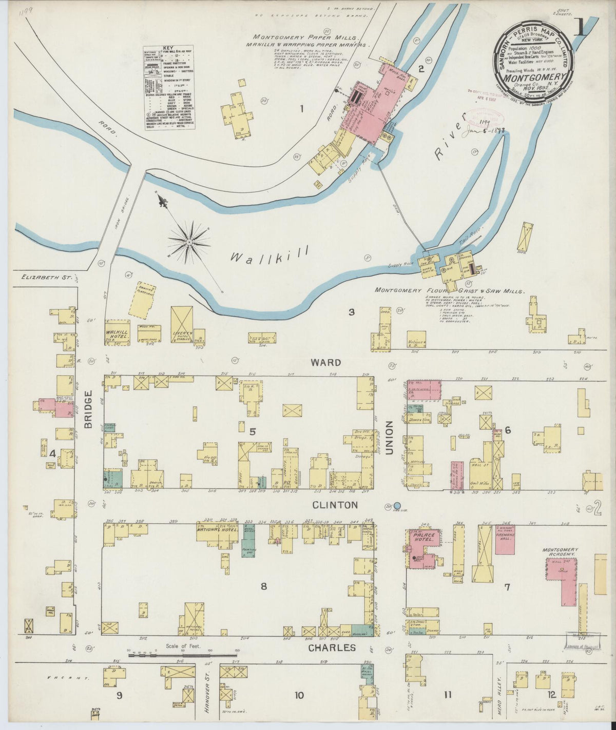 Sanborn Fire Insurance Map from Montgomery, Orange County, New York (1892), Sheet #0001 - Complete Map Set gallery image, historic Sanborn map, vintage wall art, New York New York