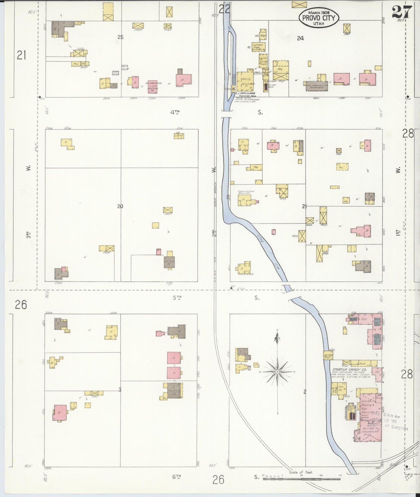 Sanborn Fire Insurance Map from Provo, Utah County, Utah (1908), Sheet #0027 - Complete Map Set gallery image, historic Sanborn map, vintage wall art, Provo Utah