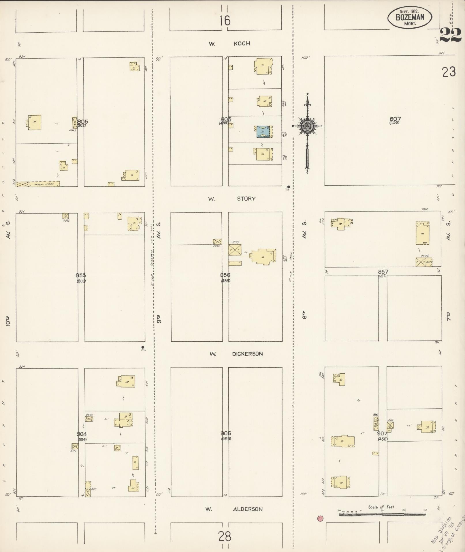 Sanborn Fire Insurance Map from Bozeman, Gallatin County, Montana (1912), Sheet #0022 - Complete Map Set gallery image, historic Sanborn map, vintage wall art, Montana Montana