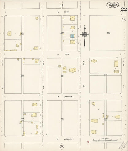 Sanborn Fire Insurance Map from Bozeman, Gallatin County, Montana (1912), Sheet #0022 - Complete Map Set gallery image, historic Sanborn map, vintage wall art, Montana Montana