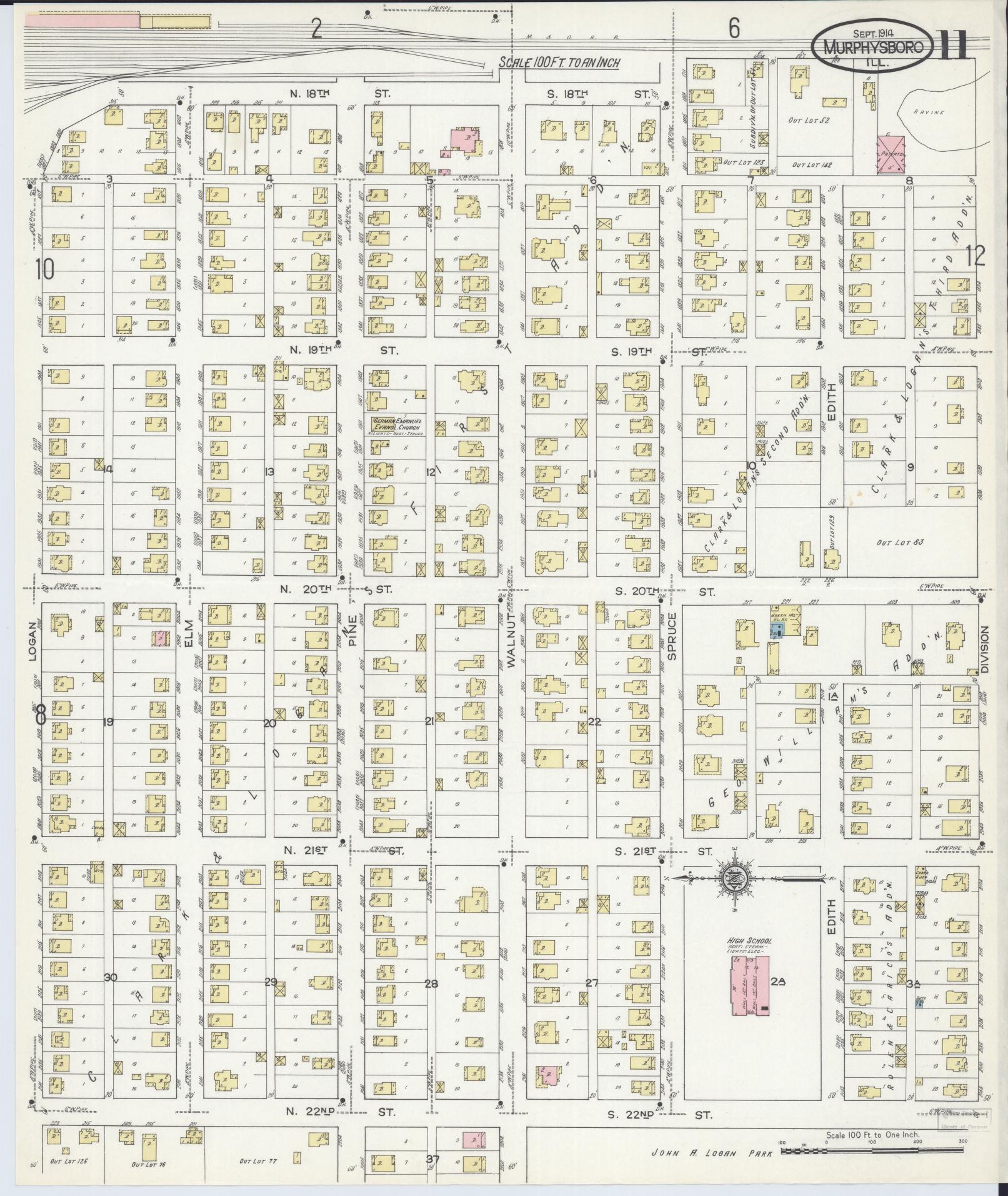 Sanborn Fire Insurance Map from Murphysboro, Jackson County, Illinois (1914), Sheet #0011 - Complete Map Set gallery image, historic Sanborn map, vintage wall art, Illinois Illinois