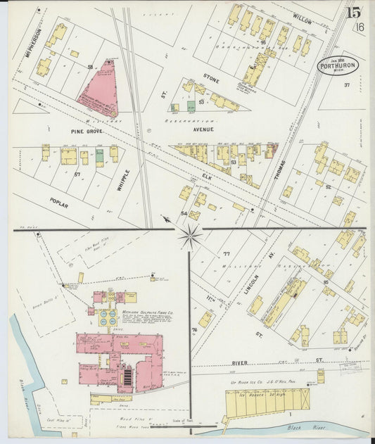 Sanborn Fire Insurance Map from Port Huron, Saint Clair County, Michigan (1898), Sheet #0015 - Historic Sanborn Fire Insurance Map Print, vintage old map wall art, antique decor, genealogy gift, Michigan Michigan map