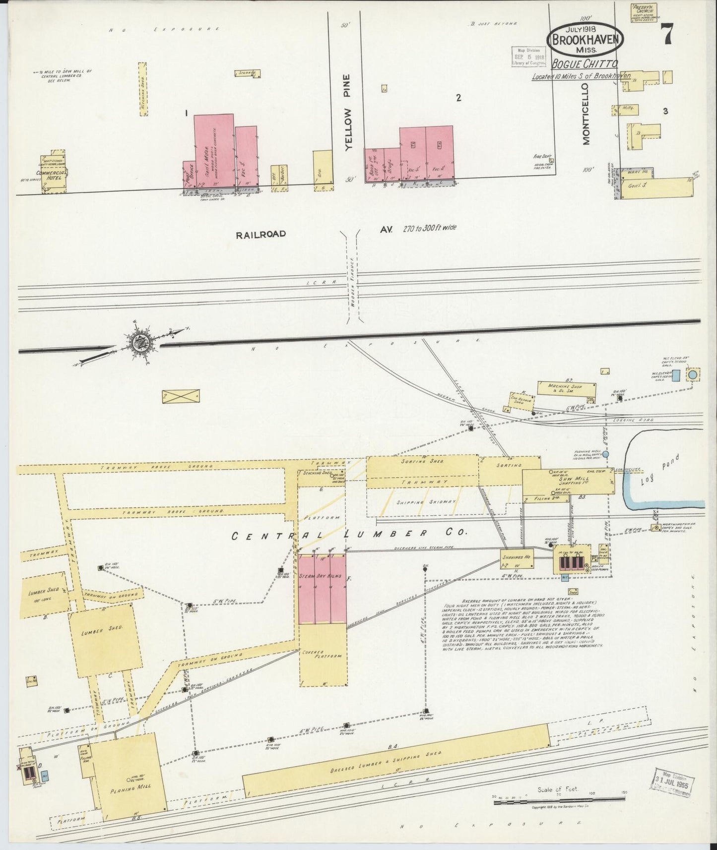 Sanborn Fire Insurance Map from Brookhaven, Lincoln County, Mississippi (1918), Sheet #0007 - Complete Map Set gallery image, historic Sanborn map, vintage wall art, Mississippi Mississippi