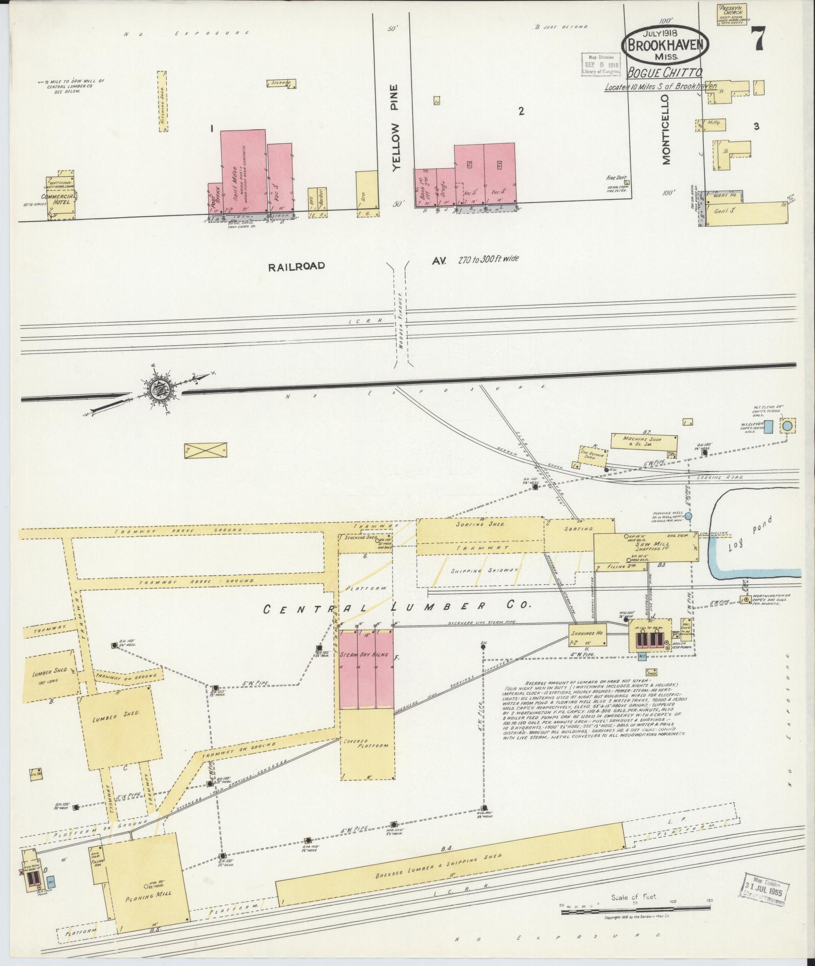 Sanborn Fire Insurance Map from Brookhaven, Lincoln County, Mississippi (1918), Sheet #0007 - Complete Map Set gallery image, historic Sanborn map, vintage wall art, Mississippi Mississippi