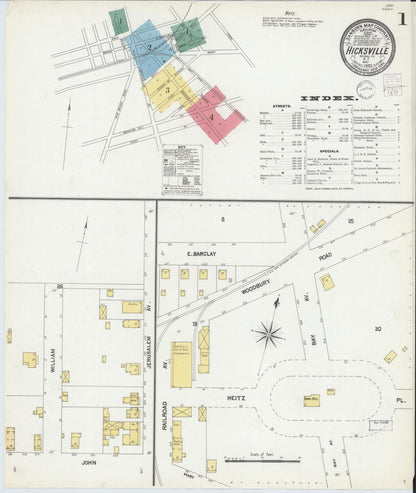 Sanborn Fire Insurance Map from Hicksville, Nassau County, New York (1902), Sheet #0001 - Historic Sanborn Fire Insurance Map Print, vintage old map wall art, antique decor, genealogy gift, New York New York map