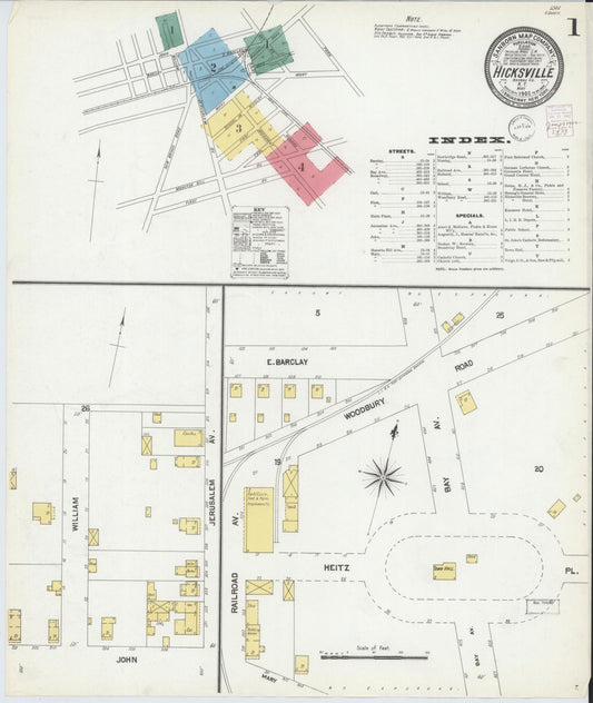Sanborn Fire Insurance Map from Hicksville, Nassau County, New York (1902), Sheet #0001 - Historic Sanborn Fire Insurance Map Print, vintage old map wall art, antique decor, genealogy gift, New York New York map