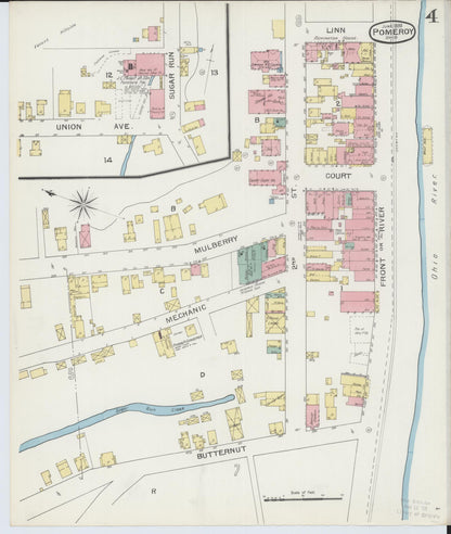 Sanborn Fire Insurance Map from Pomeroy, Meigs County, Ohio (1893), Sheet #0004 - Complete Map Set gallery image, historic Sanborn map, vintage wall art, Ohio Ohio