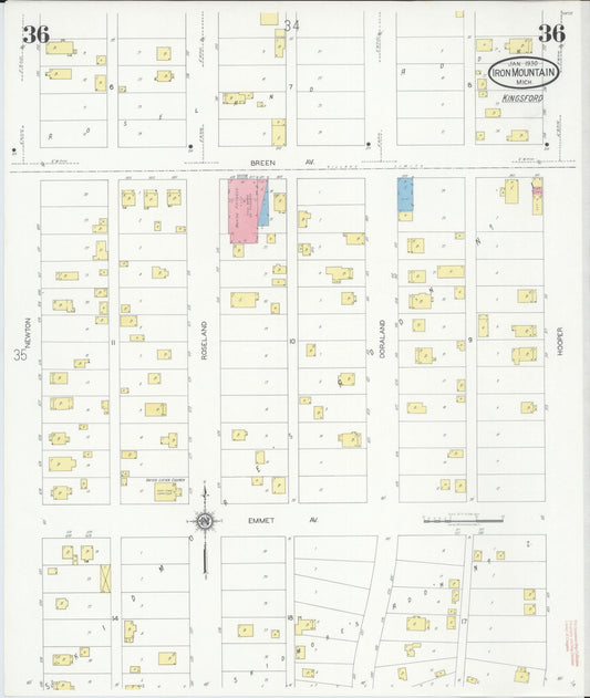 Sanborn Fire Insurance Map from Iron Mountain, Dickinson County, Michigan (1930), Sheet #0036 - Historic Sanborn Fire Insurance Map Print, vintage old map wall art, antique decor, genealogy gift, Michigan Michigan map