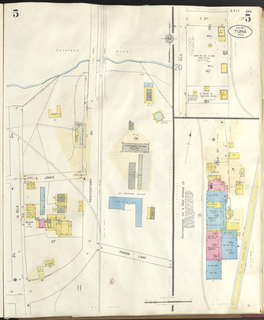 Sanborn Fire Insurance Map from Yuma, Yuma County, Arizona (1948), Sheet #0005 - Historic Sanborn Fire Insurance Map Print, vintage old map wall art, antique decor, genealogy gift, Arizona Arizona map