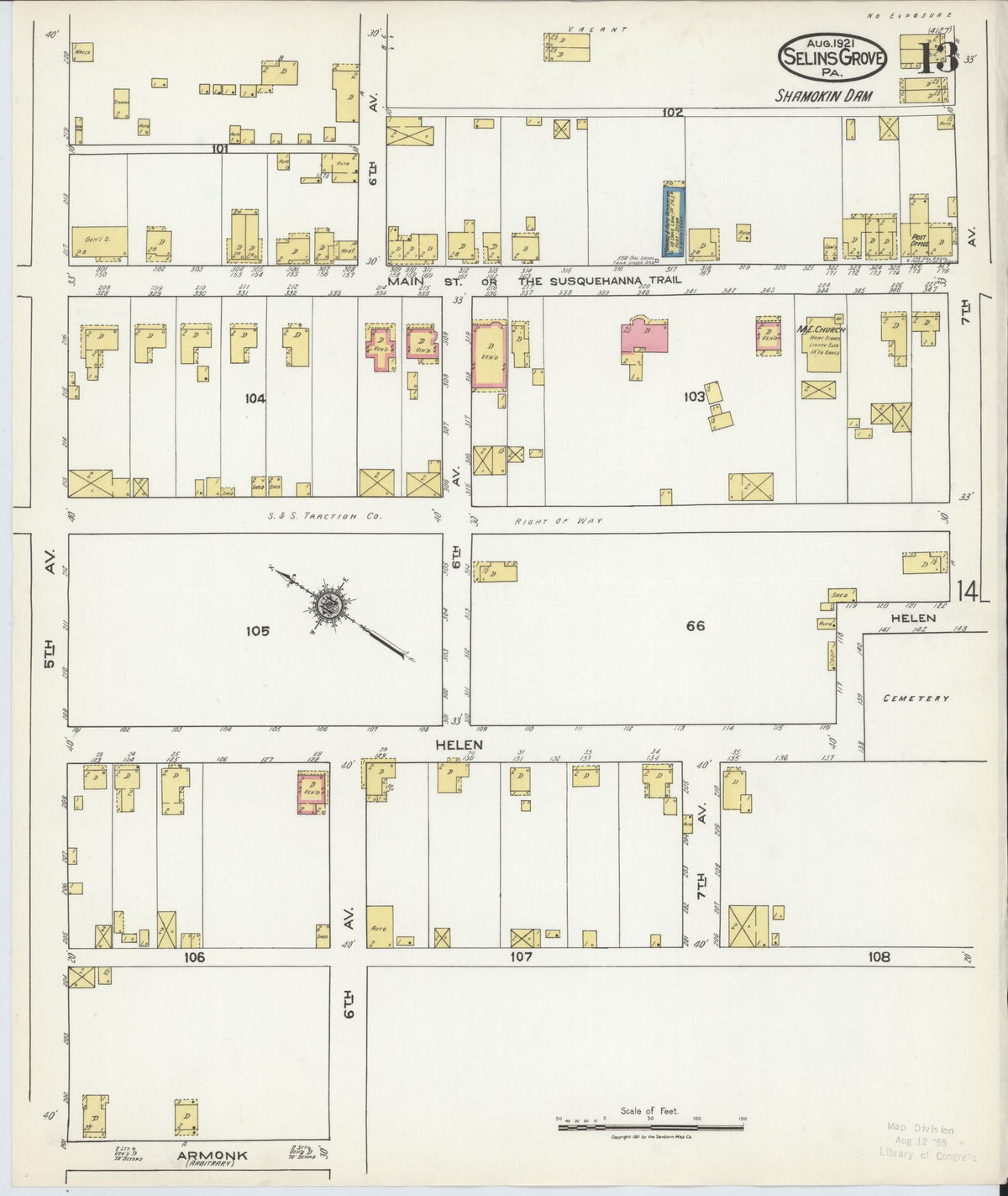 Sanborn Fire Insurance Map from Selins Grove, Snyder County, Pennsylvania (1921), Sheet #0013 - Historic Sanborn Fire Insurance Map Print, vintage old map wall art, antique decor, genealogy gift, Pennsylvania Pennsylvania map