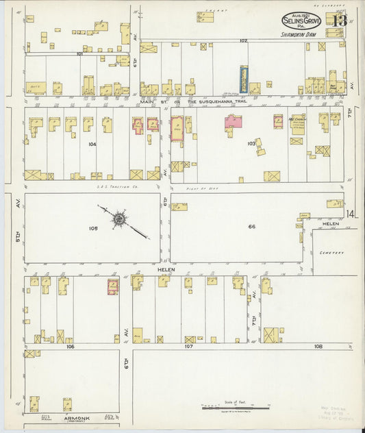 Sanborn Fire Insurance Map from Selins Grove, Snyder County, Pennsylvania (1921), Sheet #0013 - Historic Sanborn Fire Insurance Map Print, vintage old map wall art, antique decor, genealogy gift, Pennsylvania Pennsylvania map