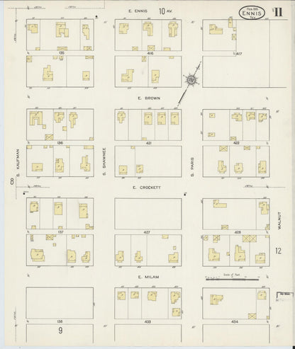 Sanborn Fire Insurance Map from Ennis, Ellis County, Texas (1915), Sheet #0011 - Complete Map Set gallery image, historic Sanborn map, vintage wall art, Texas Texas