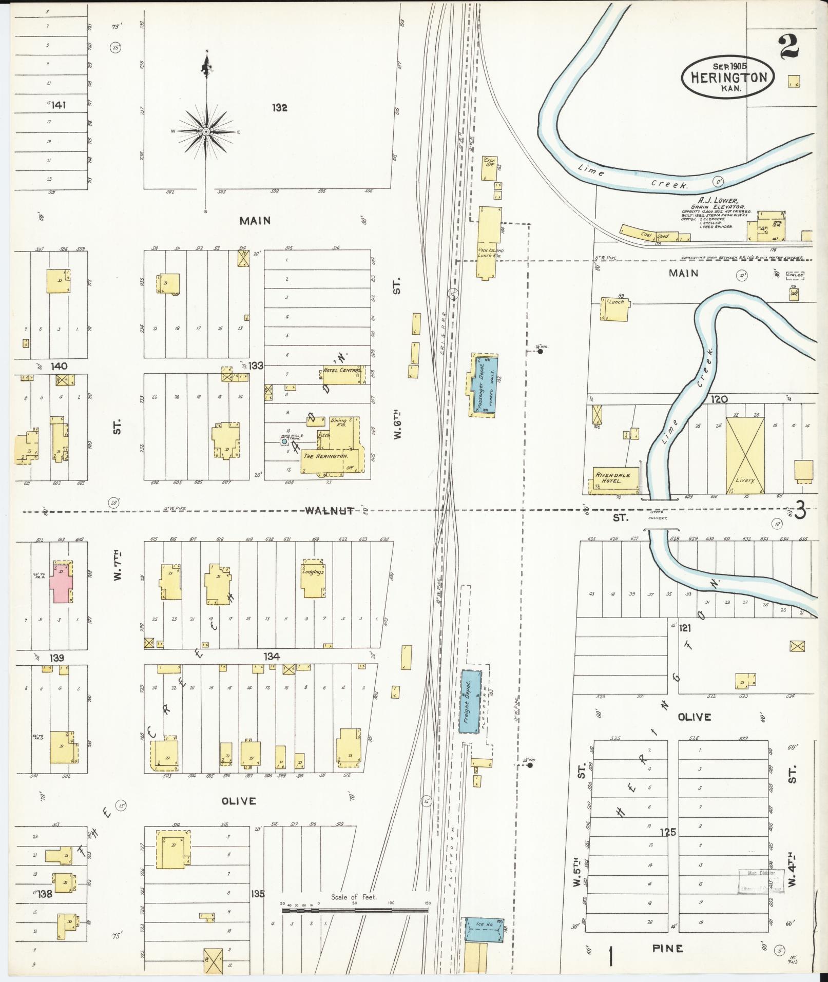 Sanborn Fire Insurance Map from Herington, Dickinson County, Kansas (1905), Sheet #0002 - Complete Map Set gallery image, historic Sanborn map, vintage wall art, Kansas Kansas