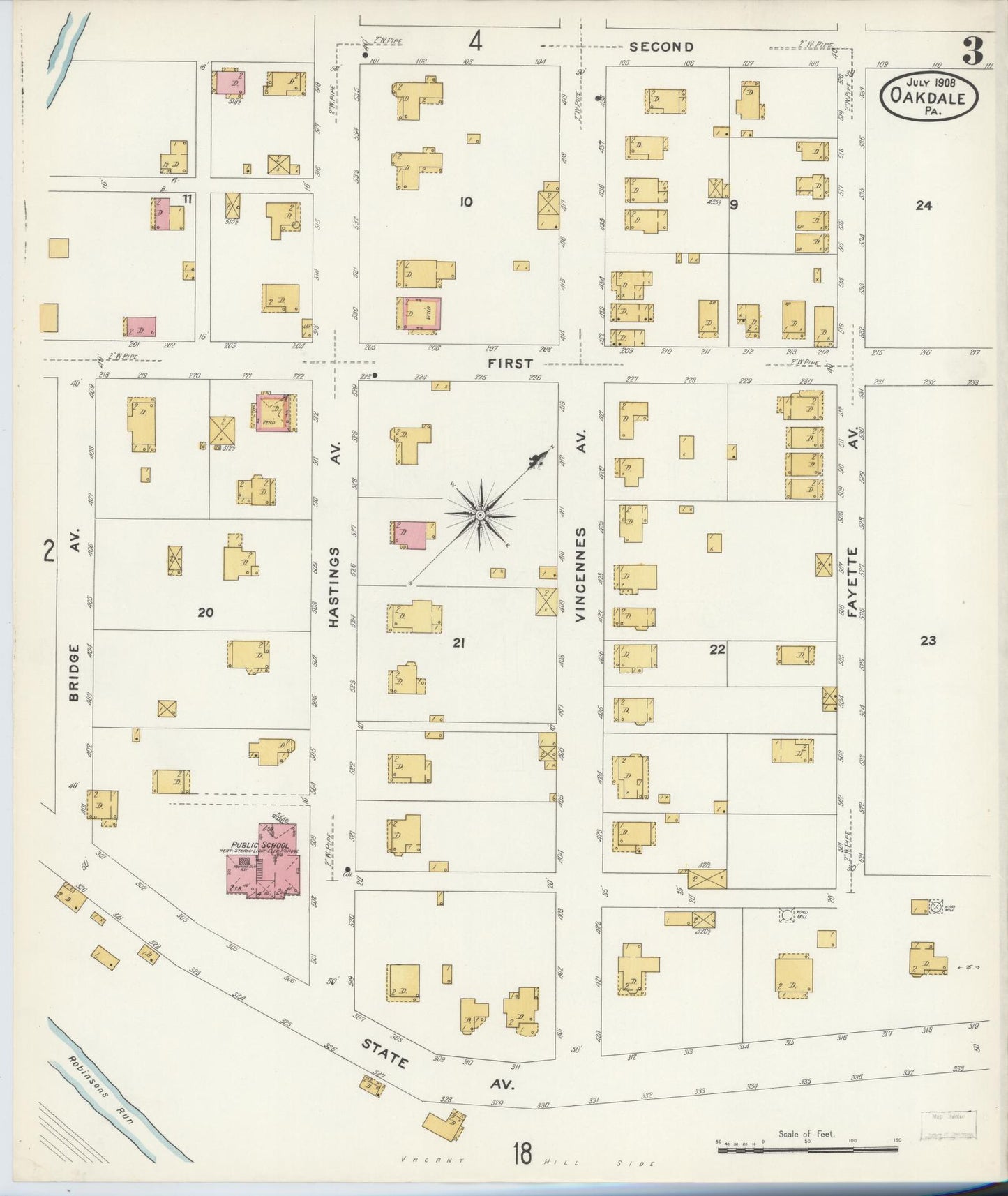 Sanborn Fire Insurance Map from Oakdale, Allegheny County, Pennsylvania (1908), Sheet #0003 - Complete Map Set gallery image, historic Sanborn map, vintage wall art, Pennsylvania Pennsylvania