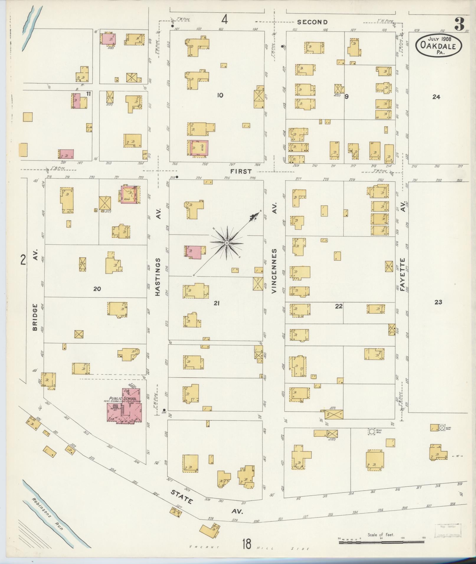 Sanborn Fire Insurance Map from Oakdale, Allegheny County, Pennsylvania (1908), Sheet #0003 - Complete Map Set gallery image, historic Sanborn map, vintage wall art, Pennsylvania Pennsylvania