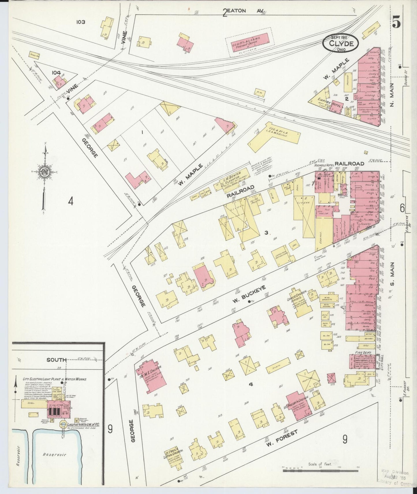 Sanborn Fire Insurance Map from Clyde, Sandusky County, Ohio (1911), Sheet #0005 - Historic Sanborn Fire Insurance Map Print, vintage old map wall art, antique decor, genealogy gift, Ohio Ohio map