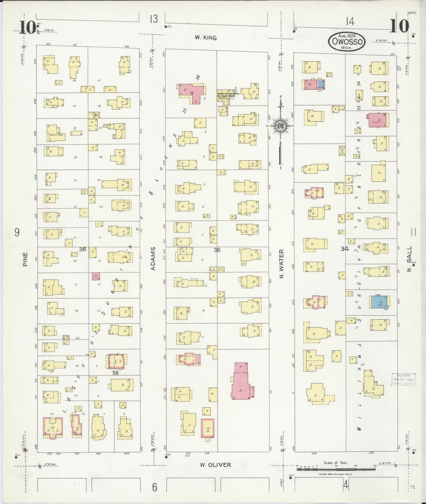 Sanborn Fire Insurance Map from Owosso, Shiawassee County, Michigan (1924), Sheet #0010 - Complete Map Set gallery image, historic Sanborn map, vintage wall art, Michigan Michigan