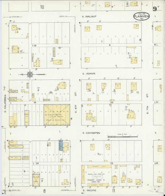 Sanborn Fire Insurance Map from Plainview, Hale County, Texas (1914), Sheet #0009 - Historic Sanborn Fire Insurance Map Print, vintage old map wall art, antique decor, genealogy gift, Texas Texas map