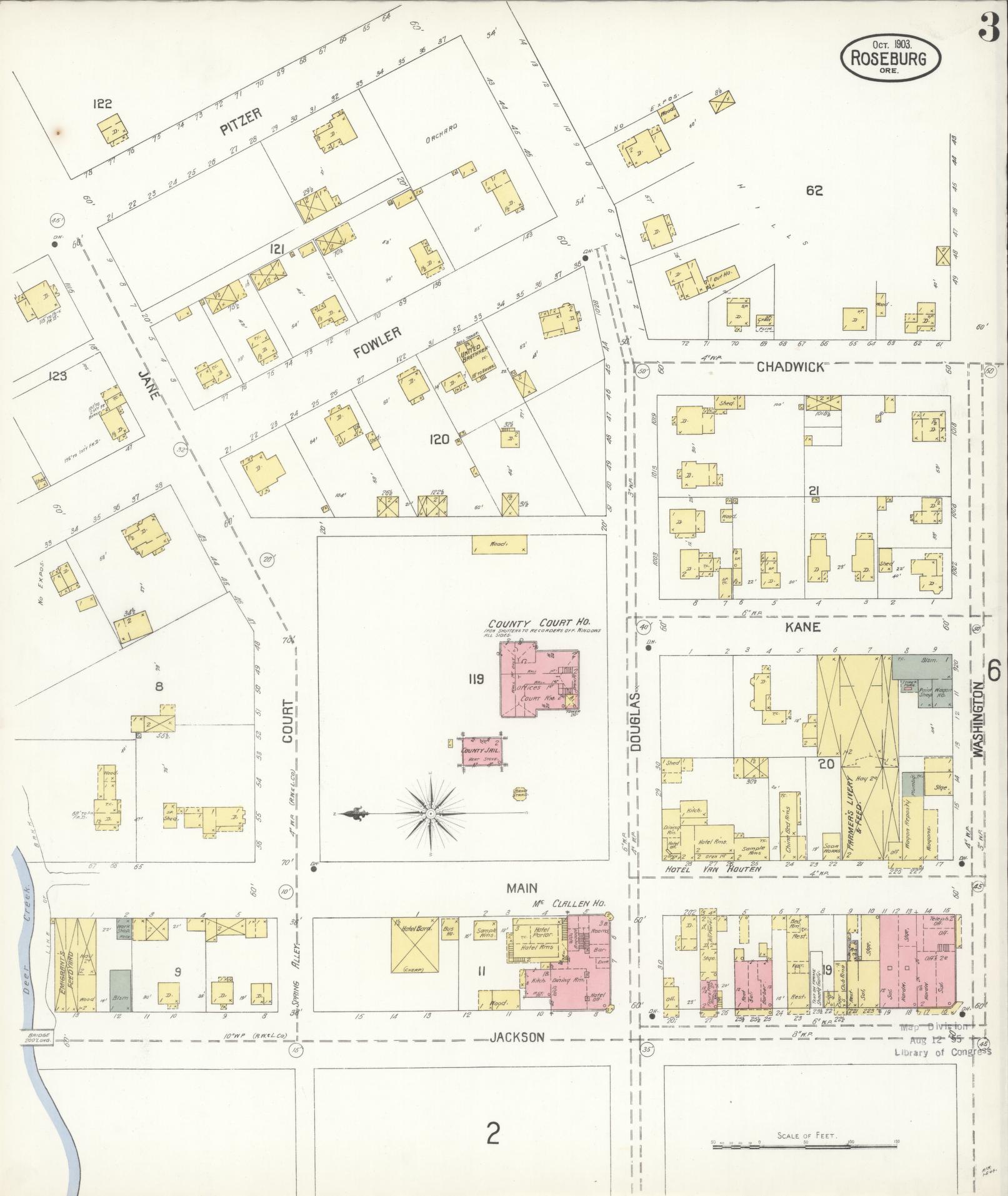Sanborn Fire Insurance Map from Roseburg, Douglas County, Oregon (1903), Sheet #0003 - Complete Map Set gallery image, historic Sanborn map, vintage wall art, Oregon Oregon
