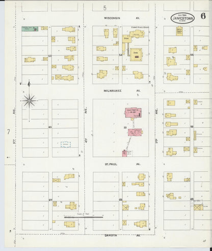 Sanborn Fire Insurance Map from Jamestown, Stutsman County, North Dakota (1904), Sheet #0006 - Complete Map Set gallery image, historic Sanborn map, vintage wall art, North Dakota North Dakota