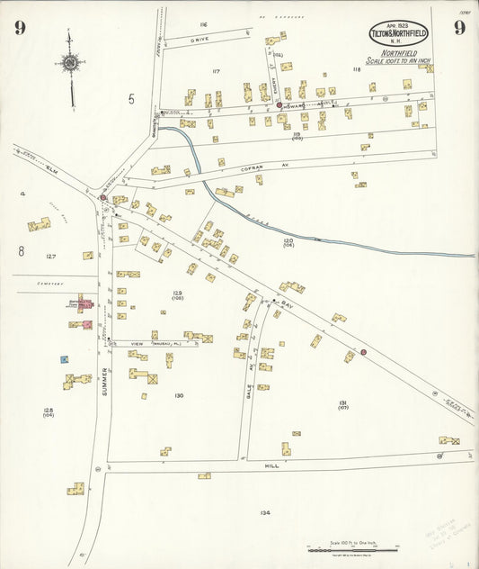 Sanborn Fire Insurance Map from Tilton, Belknap County, New Hampshire (1923), Sheet #0009 - Historic Sanborn Fire Insurance Map Print, vintage old map wall art, antique decor, genealogy gift, New Hampshire New Hampshire map
