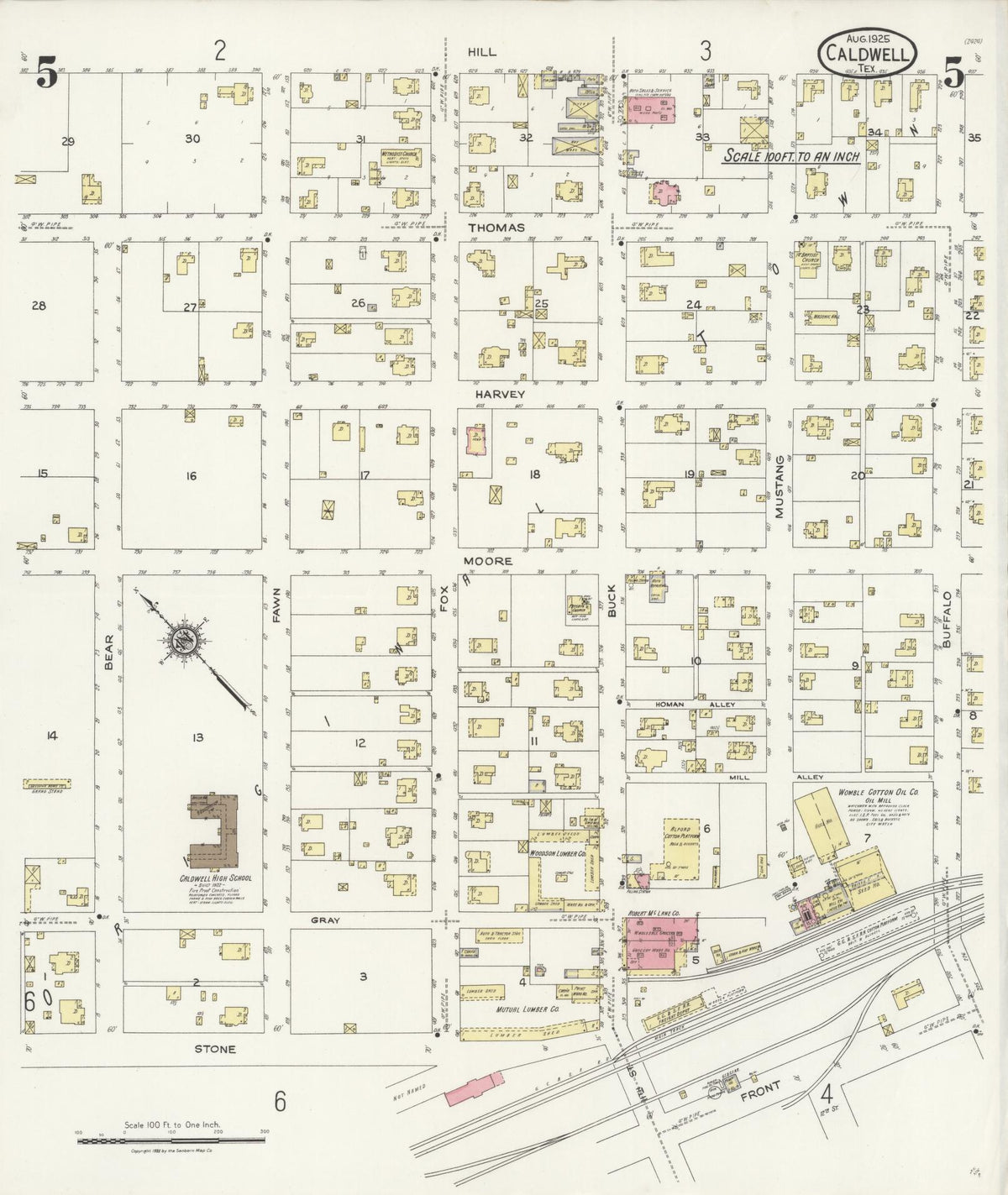 Sanborn Fire Insurance Map from Caldwell, Burleson County, Texas (1925), Sheet #0005 - Complete Map Set gallery image, historic Sanborn map, vintage wall art, Texas Texas