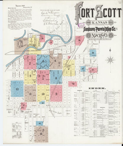 Sanborn Fire Insurance Map from Fort Scott, Bourbon County, Kansas (1893), Sheet #0001 - Complete Map Set gallery image, historic Sanborn map, vintage wall art, Kansas Kansas