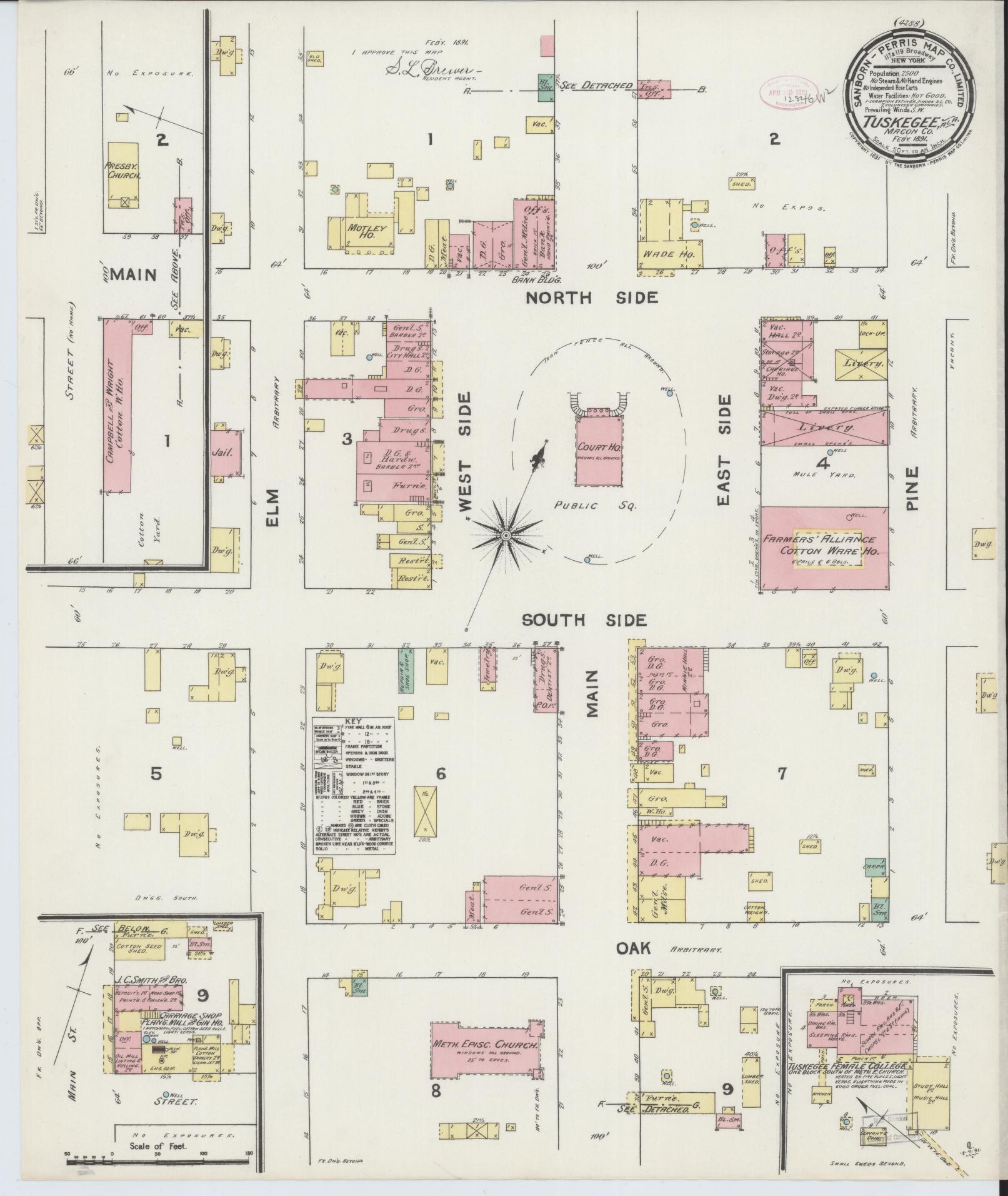 Sanborn Fire Insurance Map from Tuskegee, Macon County, Alabama (1891), Sheet #0001 - Historic Sanborn Fire Insurance Map Print, vintage old map wall art, antique decor, genealogy gift, Alabama Alabama map