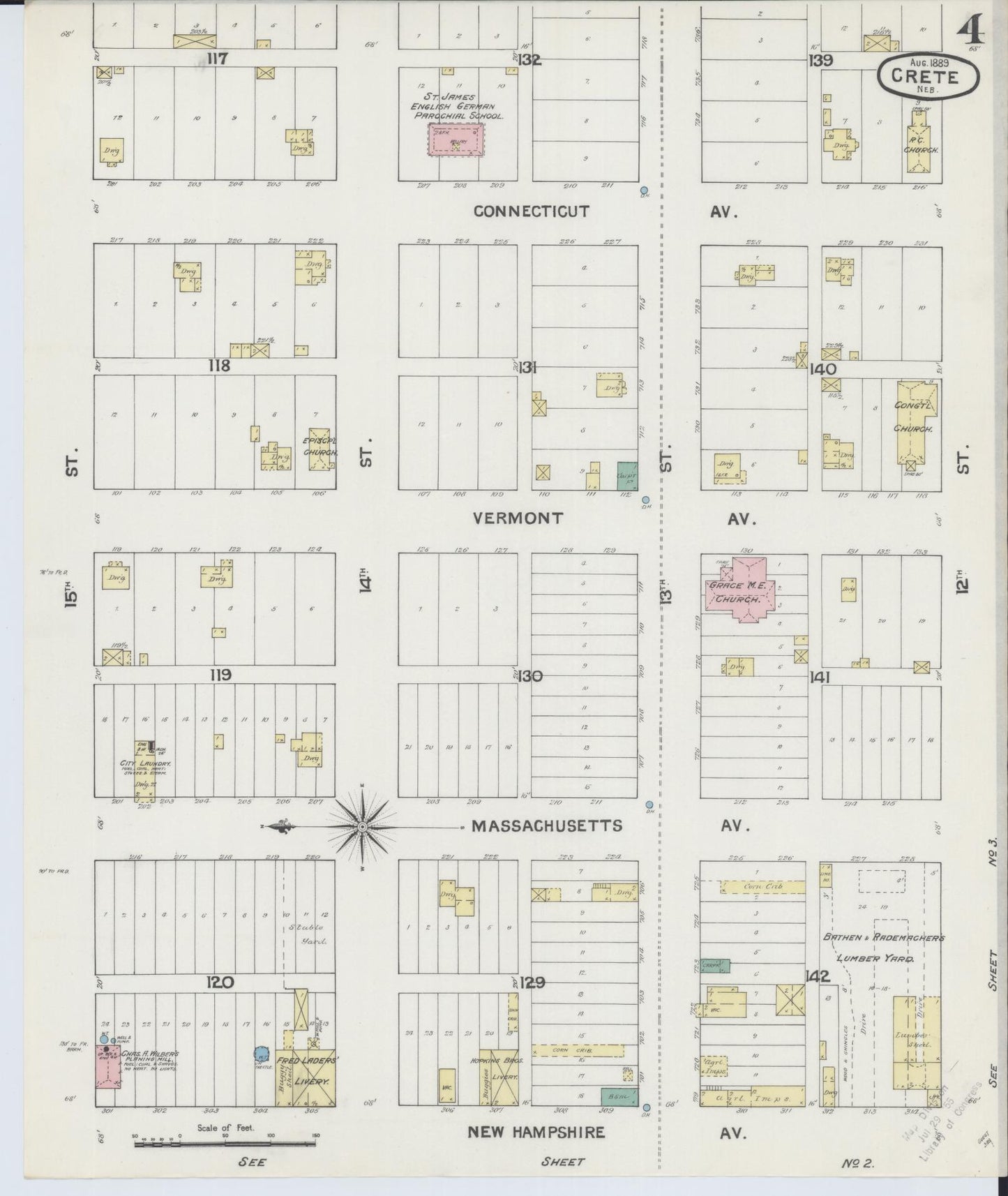 Sanborn Fire Insurance Map from Crete, Saline County, Nebraska (1889), Sheet #0004 - Complete Map Set gallery image, historic Sanborn map, vintage wall art, Nebraska Nebraska