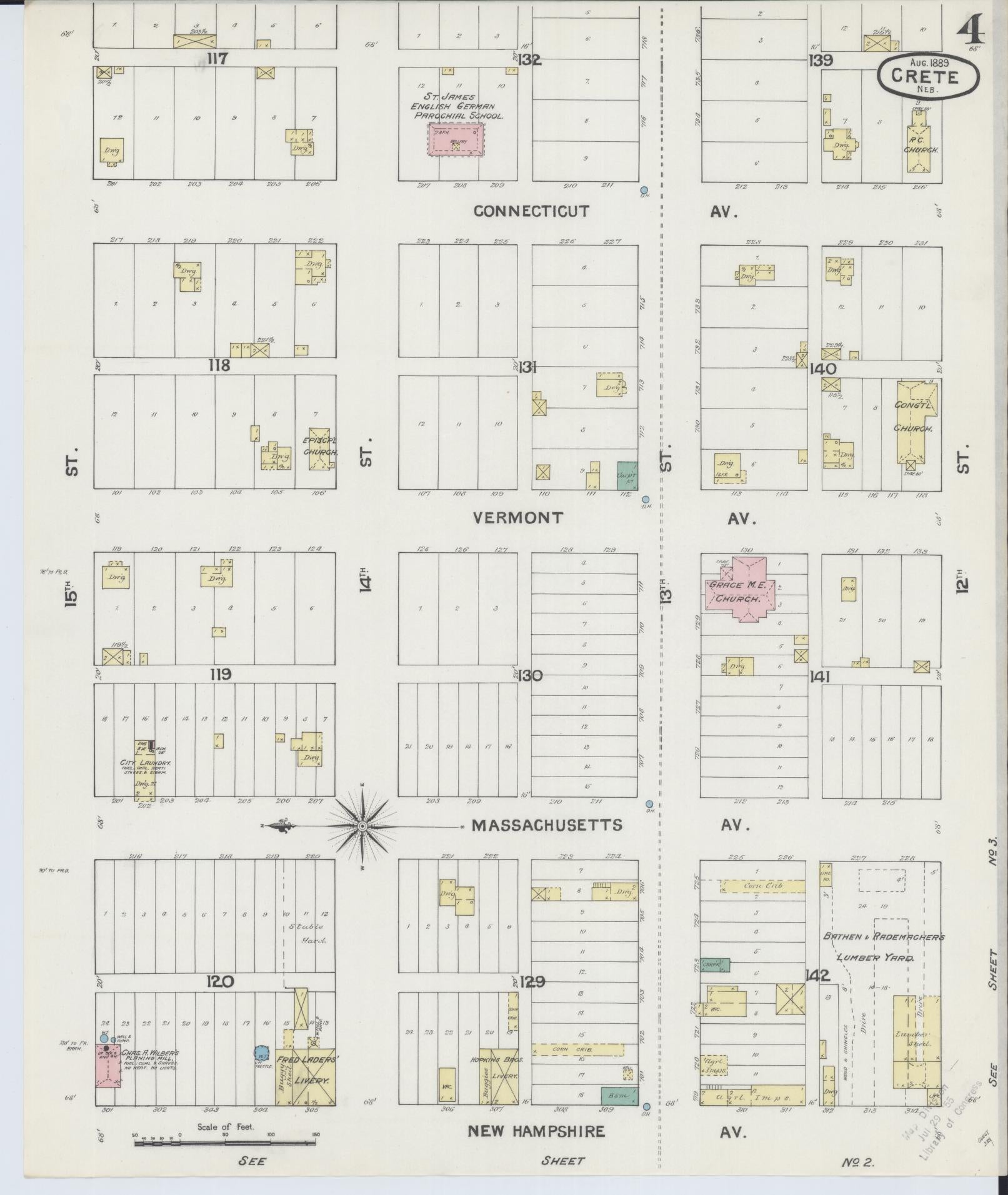 Sanborn Fire Insurance Map from Crete, Saline County, Nebraska (1889), Sheet #0004 - Complete Map Set gallery image, historic Sanborn map, vintage wall art, Nebraska Nebraska