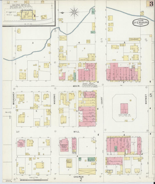 Sanborn Fire Insurance Map from Dyersburg, Dyer County, Tennessee (1896), Sheet #0003 - Historic Sanborn Fire Insurance Map Print, vintage old map wall art, antique decor, genealogy gift, Tennessee Tennessee map
