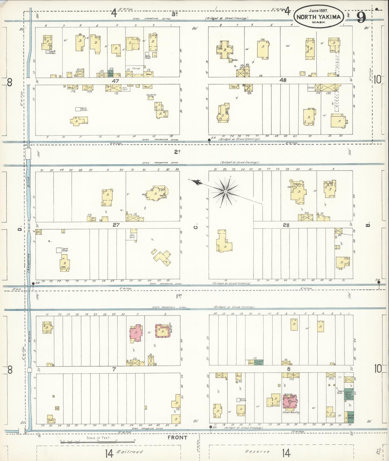 Sanborn Fire Insurance Map from North Yakima, Yakima County, Washington (1897), Sheet #0009 - Complete Map Set gallery image, historic Sanborn map, vintage wall art, Washington Washington