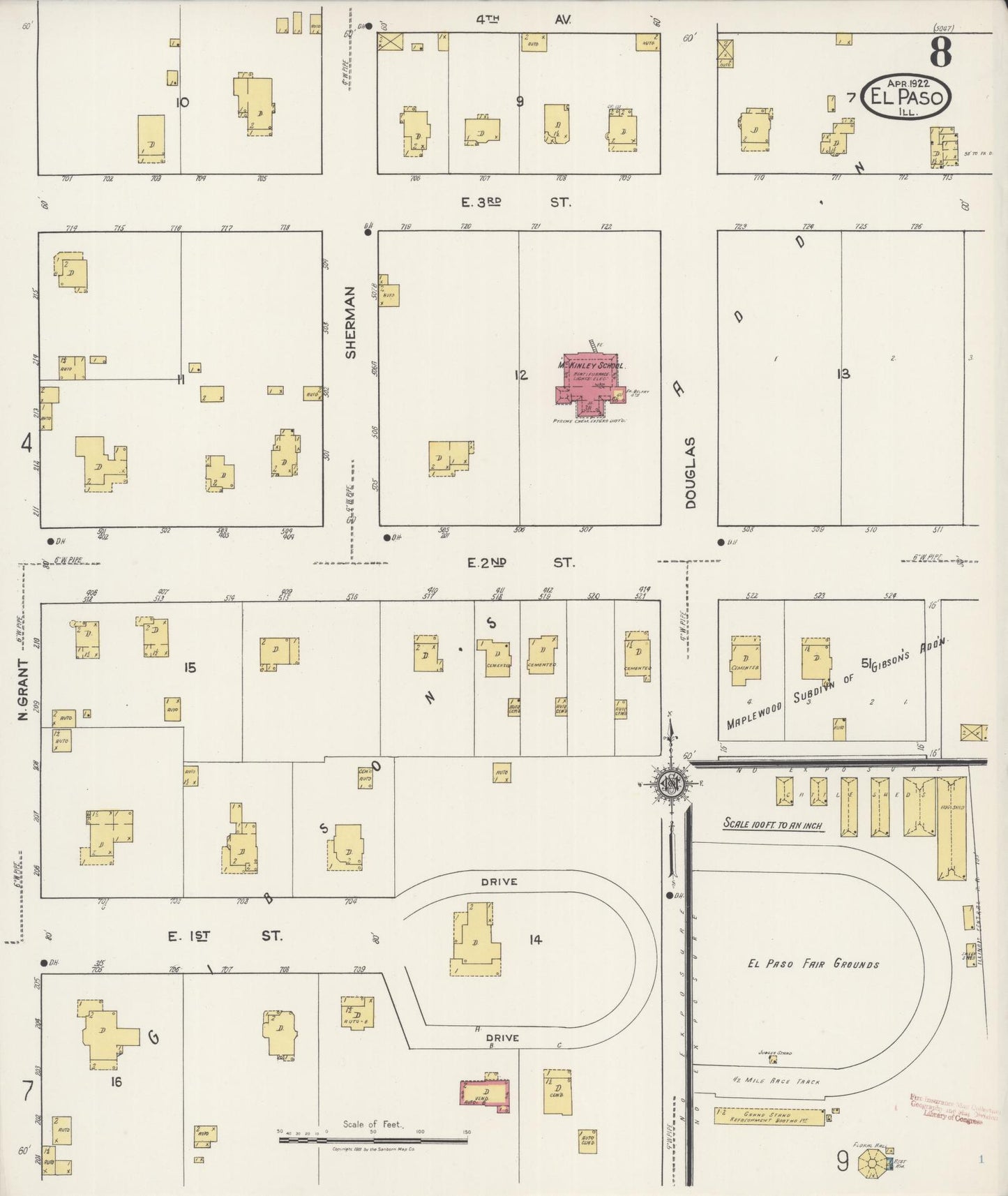 Sanborn Fire Insurance Map from El Paso, Woodford County, Illinois (1922), Sheet #0008 - Historic Sanborn Fire Insurance Map Print, vintage old map wall art, antique decor, genealogy gift, Illinois Illinois map