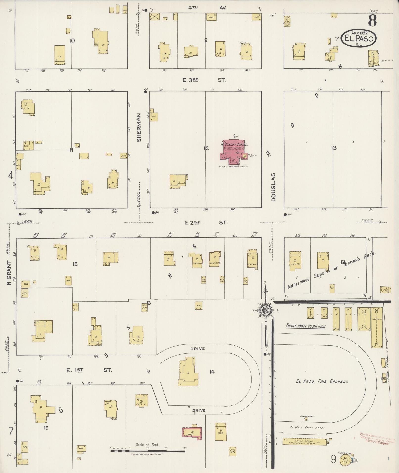 Sanborn Fire Insurance Map from El Paso, Woodford County, Illinois (1922), Sheet #0008 - Historic Sanborn Fire Insurance Map Print, vintage old map wall art, antique decor, genealogy gift, Illinois Illinois map