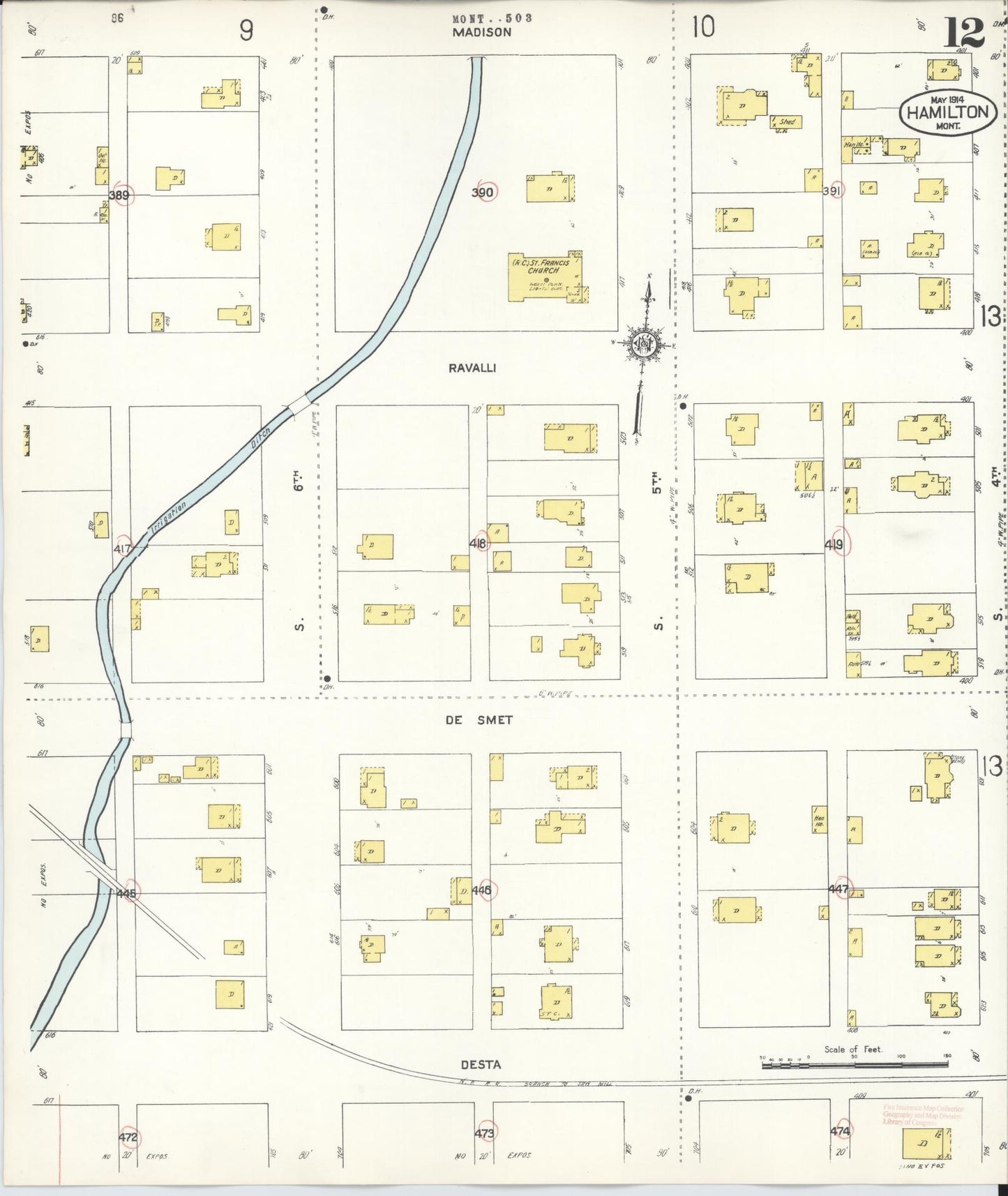 Sanborn Fire Insurance Map from Hamilton, Ravalli County, Montana (1944), Sheet #0012 - Historic Sanborn Fire Insurance Map Print, vintage old map wall art, antique decor, genealogy gift, Montana Montana map