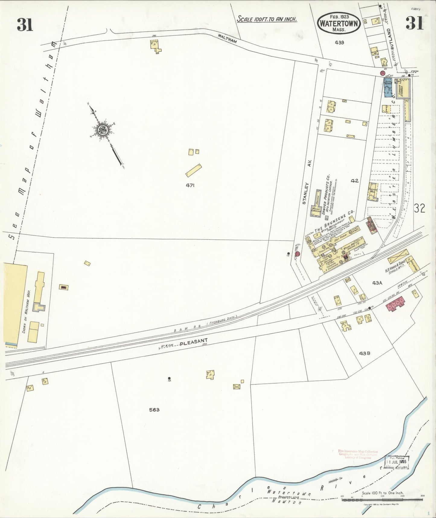 Sanborn Fire Insurance Map from Watertown, Middlesex County, Massachusetts (1923), Sheet #0031 - Complete Map Set gallery image, historic Sanborn map, vintage wall art, Massachusetts Massachusetts